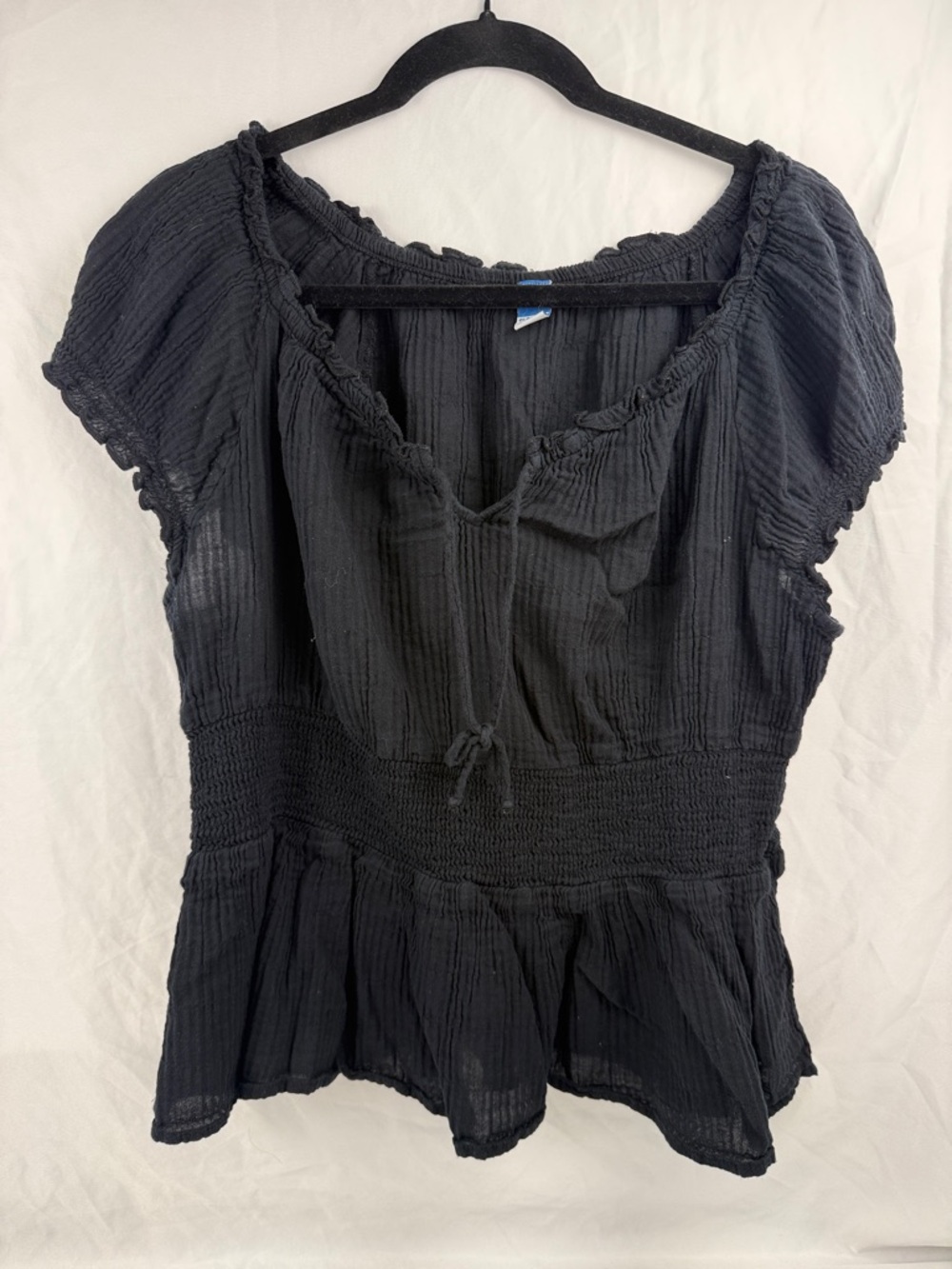 Old Navy Black Smocked Crop Top XL Boho Cottagecore Summer